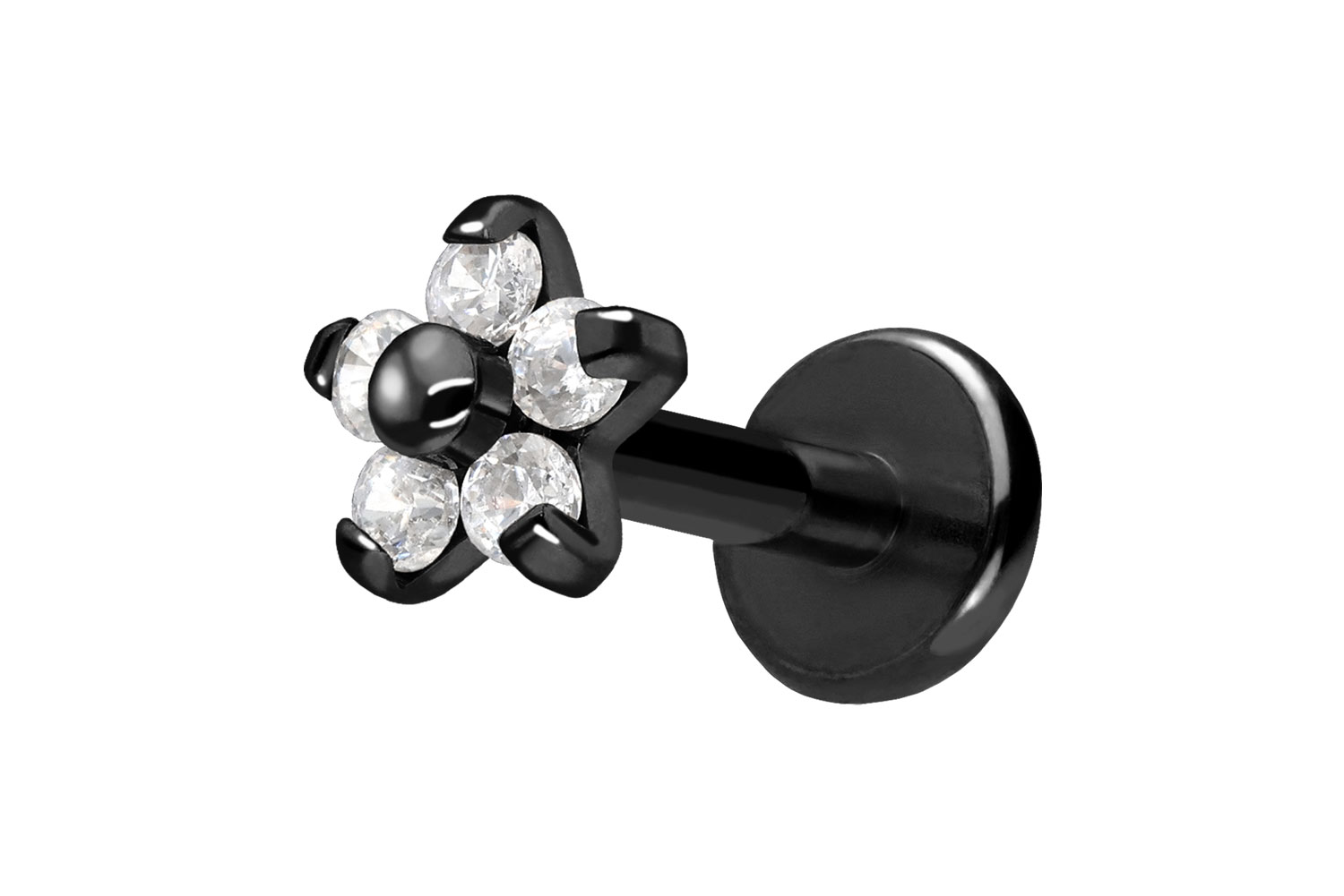 Titan Labret Piercing mit Push Fit BLUME MIT 5 KRISTALLEN